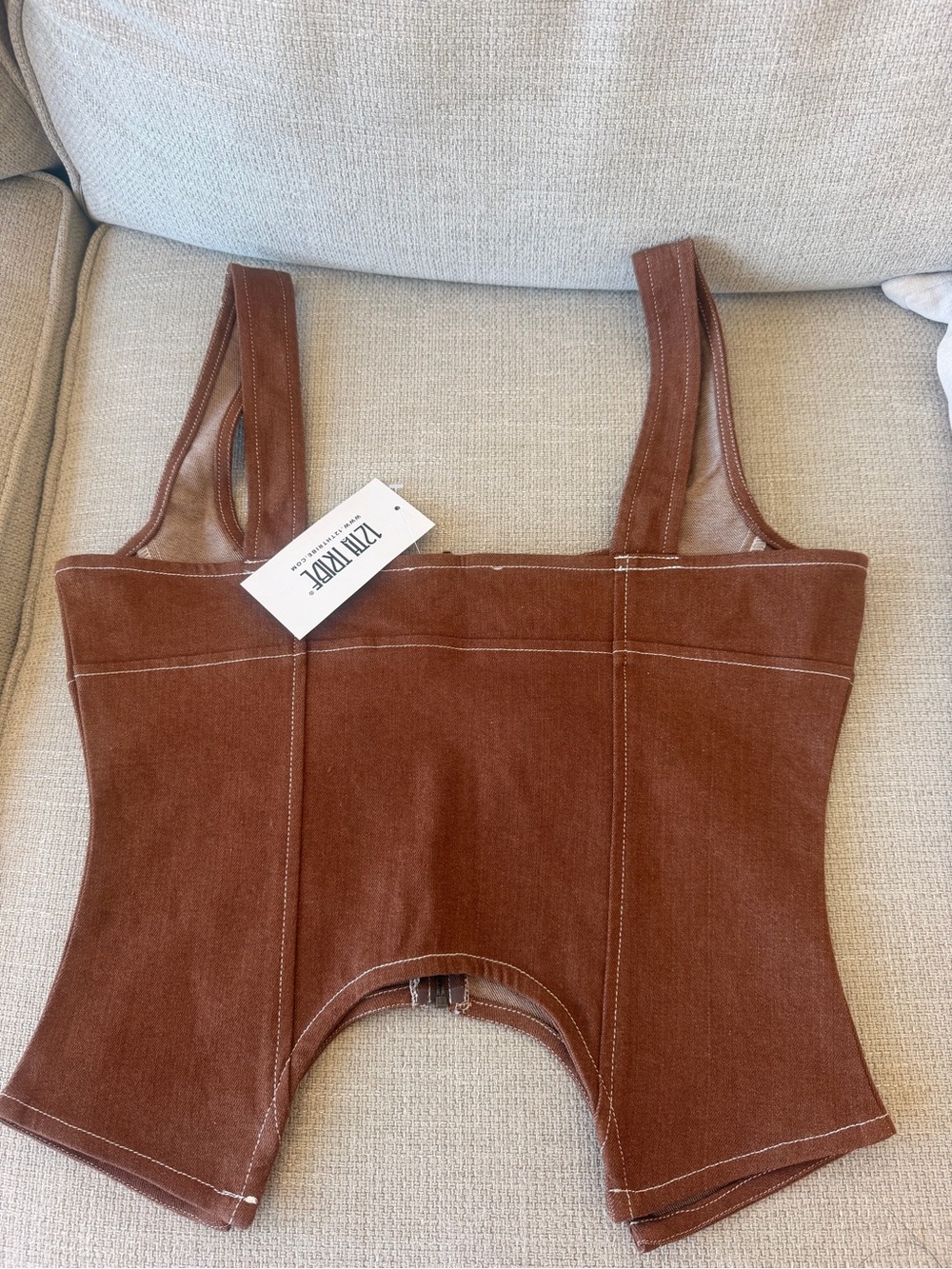 Sabine Brown Zip a front Corset Tank - Size M - Picture 6 of 7
